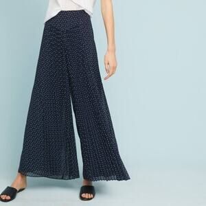 Anthropologie Feather & Bone Kingston Wide Leg Navy Polka Dot Pants 2